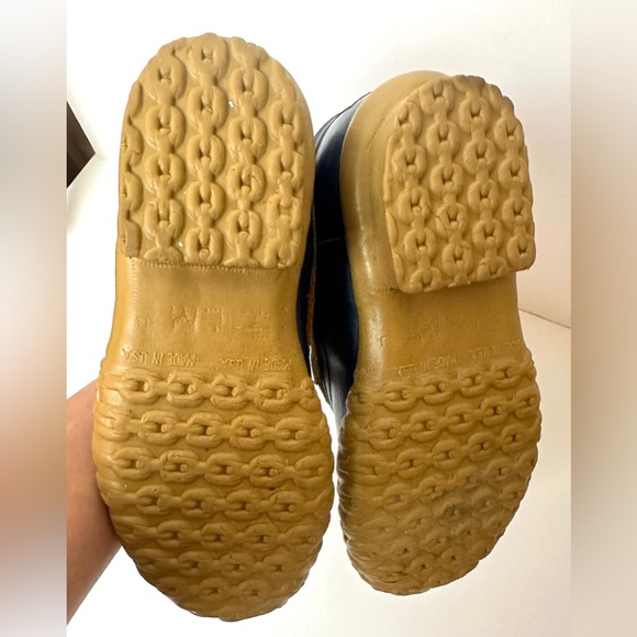 Vintage LL BEAN Bean Boots Gumshoes Duck Navy Blue Tan Leather Rubber Waterproof - Picture 9 of 16